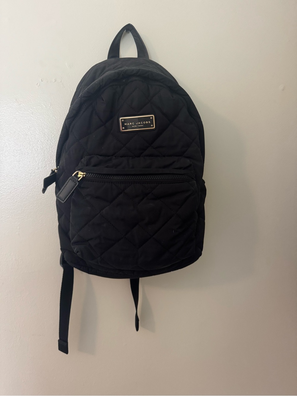 Marc Jacobs Black Quilted Mini Backpack with Gold Plaque